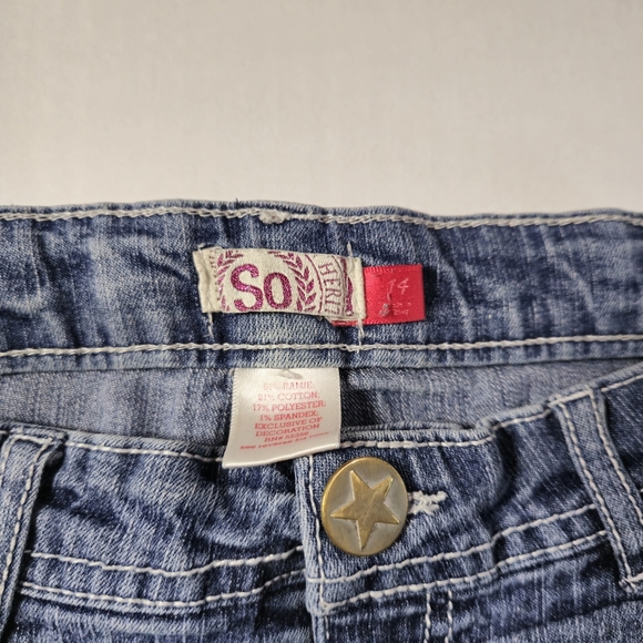 Girls SO Shorts Size 14 Blue Jean Denim Paint Splatter Patriotic Americana July - Picture 2 of 8